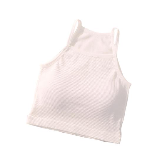 Women's Padded Ribbed Tank Top Summer Sleeveless Racerback Basic Top with Built-in Bra Spaghetti Strap Camisole Crop Top