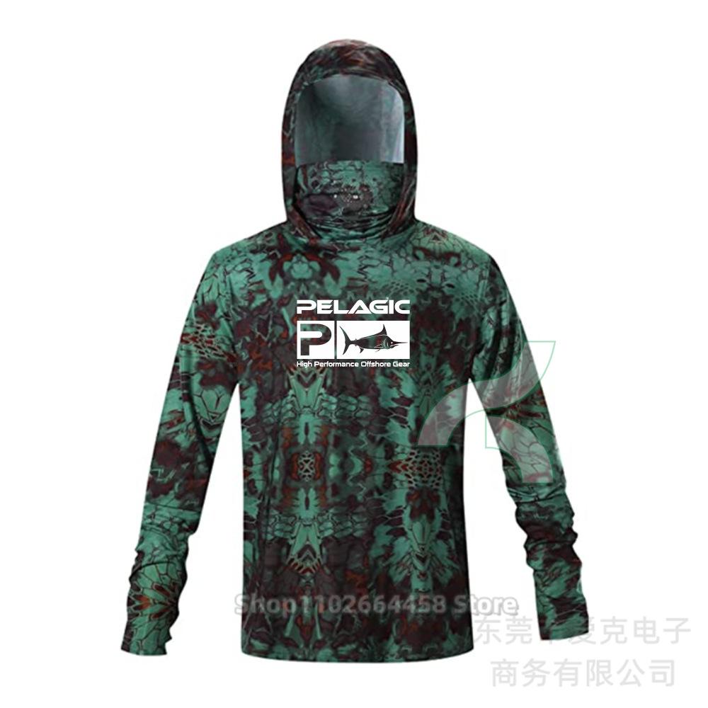 Pelagic Fishing Suit Summer Sportswear Men's Hooded Mask Fishing Shirt Quick-Drying Breathable T-Shirt