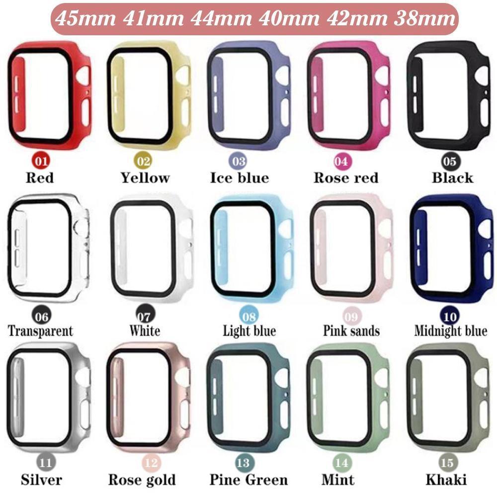 Пленка с чехлом из ПК для Apple Watch Ultra 9 8 7 49 мм 41 мм 45 мм SE 6 5 4 3 2 1 40 мм 44 мм 42 мм 38 мм Защитная пленка из закаленного стекла для экрана, бампер