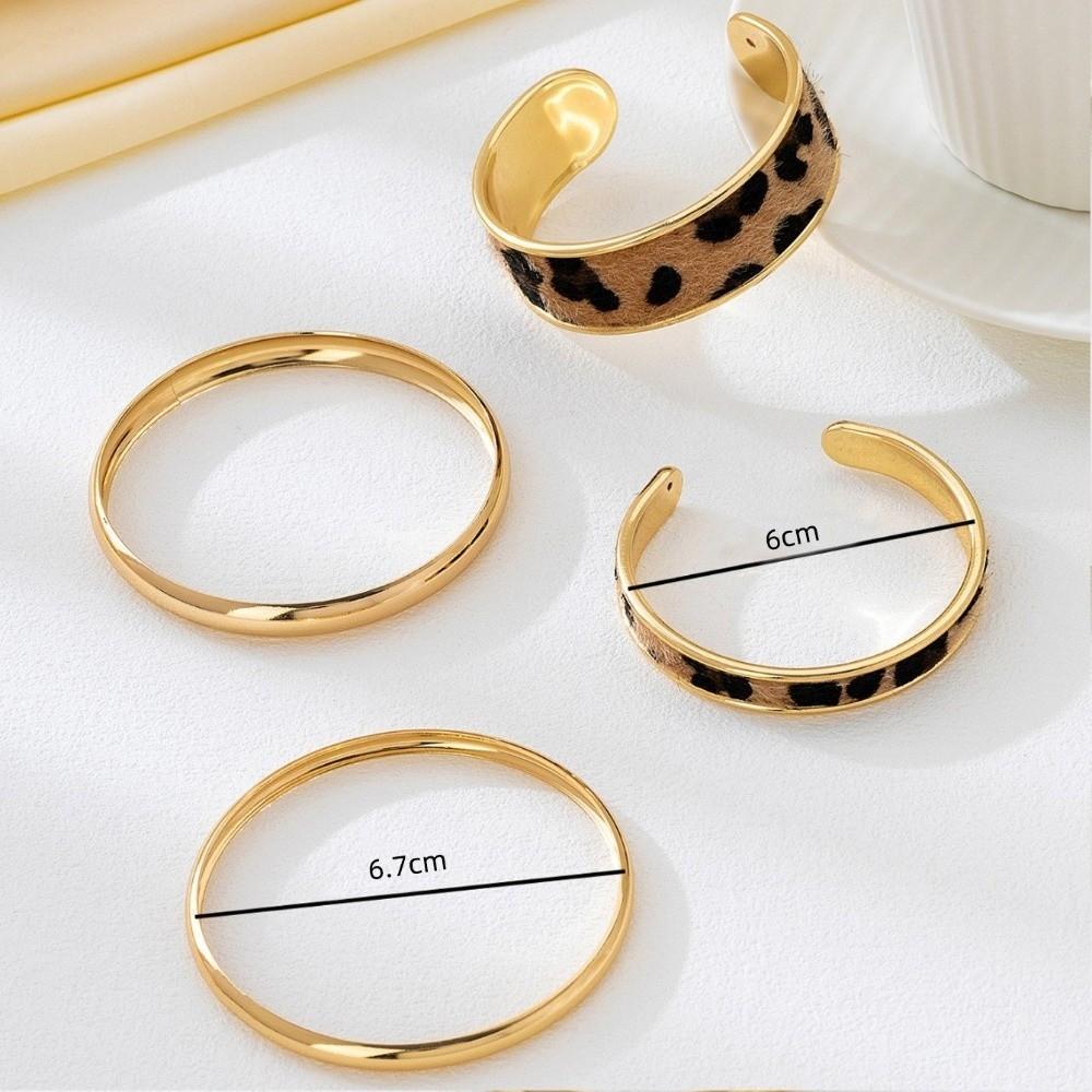 4Pcs Elegant Leopard Print Bangle Set Bohemian Style Open Bangle Stacking Bracelets Jewelry Gift