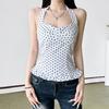 Dot Sleeveless Crop Top Lace Up Women Camisole Stylish Halter Ruffle Vest Top  Summer