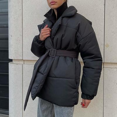 Зимнее новое утолщенное тонкое хлопковое пальто с поясом и лацканами, однотонное хлопковое пальто
