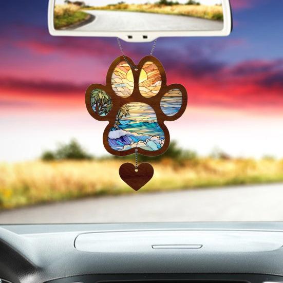 Pet Memorial Suncatcher Hanging Decoration Dog Cat Paw Car Rearview Mirror Hanging Ornament Loss of
