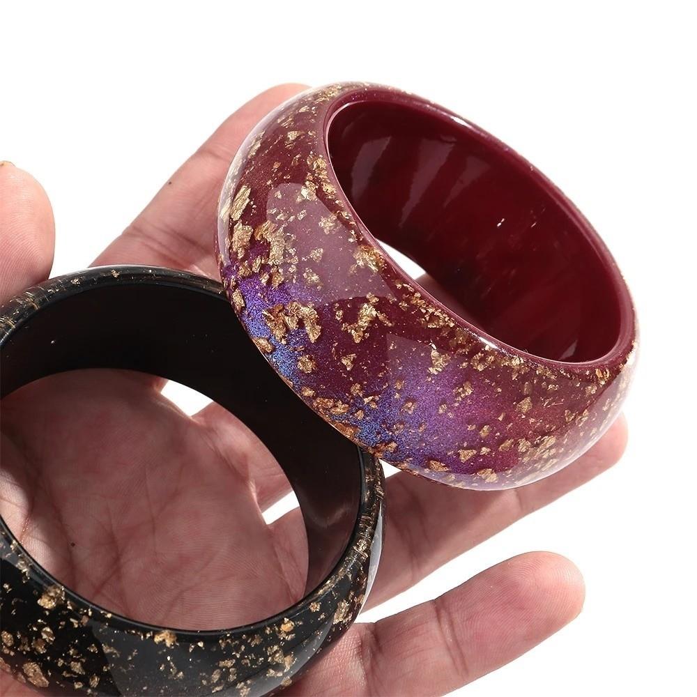 Gold Foil Round Bangles Glitter Resin Bangles Trendy Wide Bangles for Women