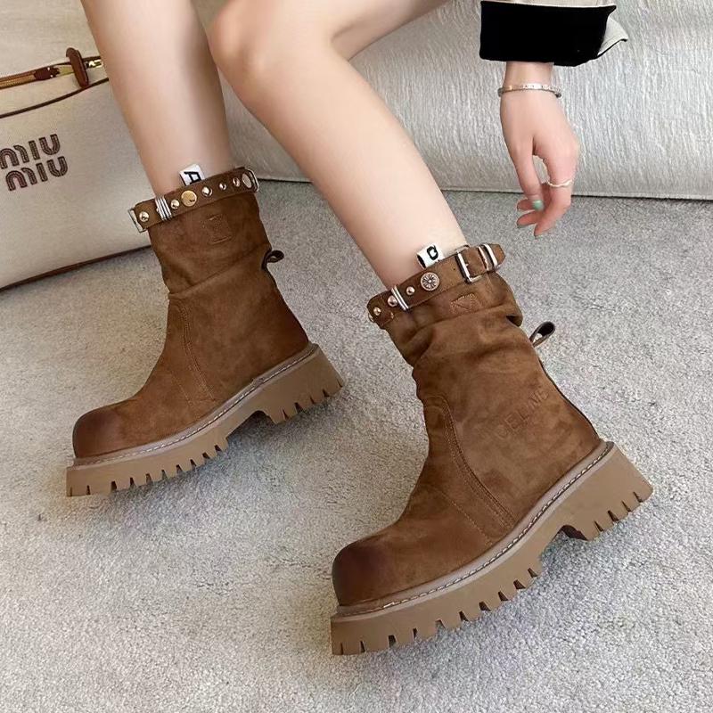 Модные женские ботильоны на платформе и среднем каблуке 2025 года, трендовые брендовые повседневные уличные ботинки челси, зимние новые модные туфли-лодочки Mujer Botas