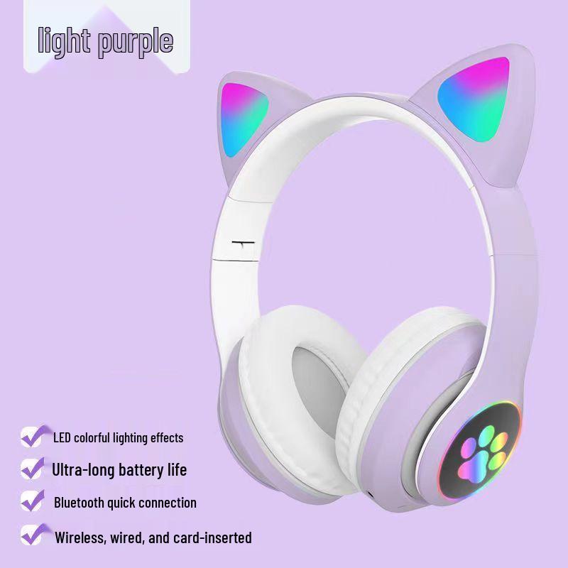 Светящиеся Bluetooth-наушники-повязка с ушками кошки STN28