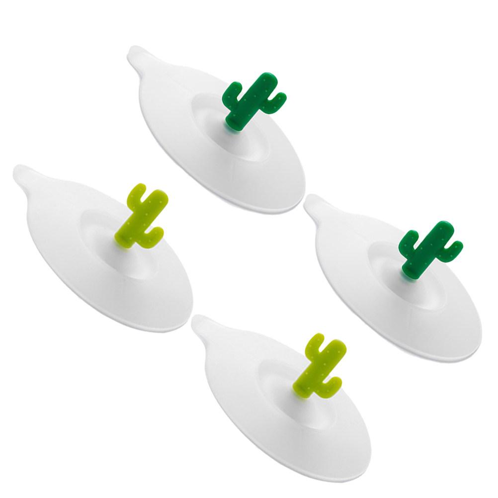 4Pcs Cartoon Cactus Silicone Cup Lids Leak-Proof Dustproof Round Airtight Suction Sealed Covers Grass Green Fluorescent Green