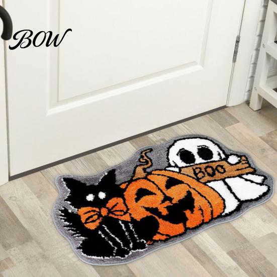 High-density Fluffy Floor Mat Halloween Bath Mat, Non-Slip Ghost Rug, Gothic Pumpkin Absorbent Non-deforming Bathroom Rug Washable Area for Front Door