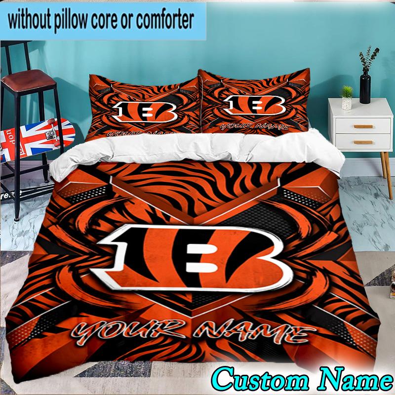 Custom Name 3PCS Bengals Helmet Bedding Set,Including Duvet Cover And 2pcs Pillowcases Perfect for Bedroom,Dormitory,Fan Christmas gift