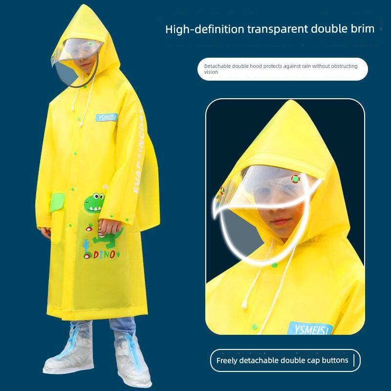 School Bag with Double Raincoat and Rain Poncho, Kindergarten Children's Hat with Brim, Primary School Students' Full-Body Rain Protection for Heavy