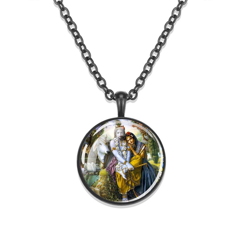 1 шт., черная цепочка в индуизме, ожерелье Вишну и Шива, стеклянный амулет с кабошоном, кулон, индийские украшения