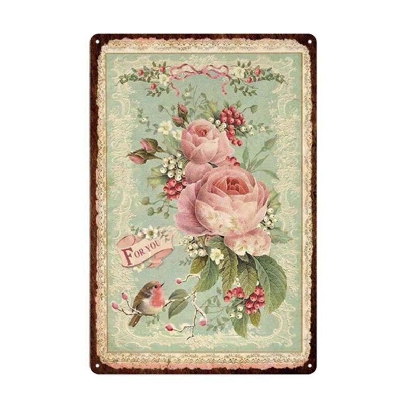 Пасторальный стиль Цветочная табличка Металлическая жестяная вывеска Лавандовая роза Ретро тарелки постер для гостиной Домашний сад Настенный декор 20x30 см