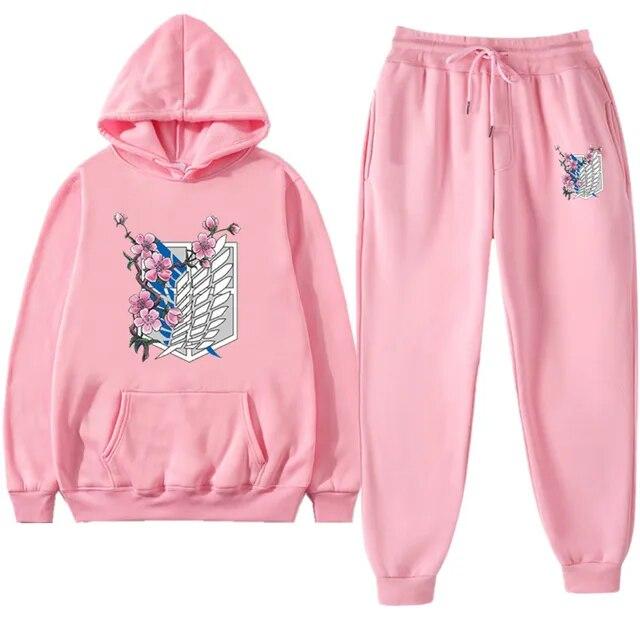 Anime Attack On Titan Levi Green Winter Tracksuit 2 Piece Set Hoodies Pants Sportwear Suit Hooded Sweatshirt Tracksuit Woman