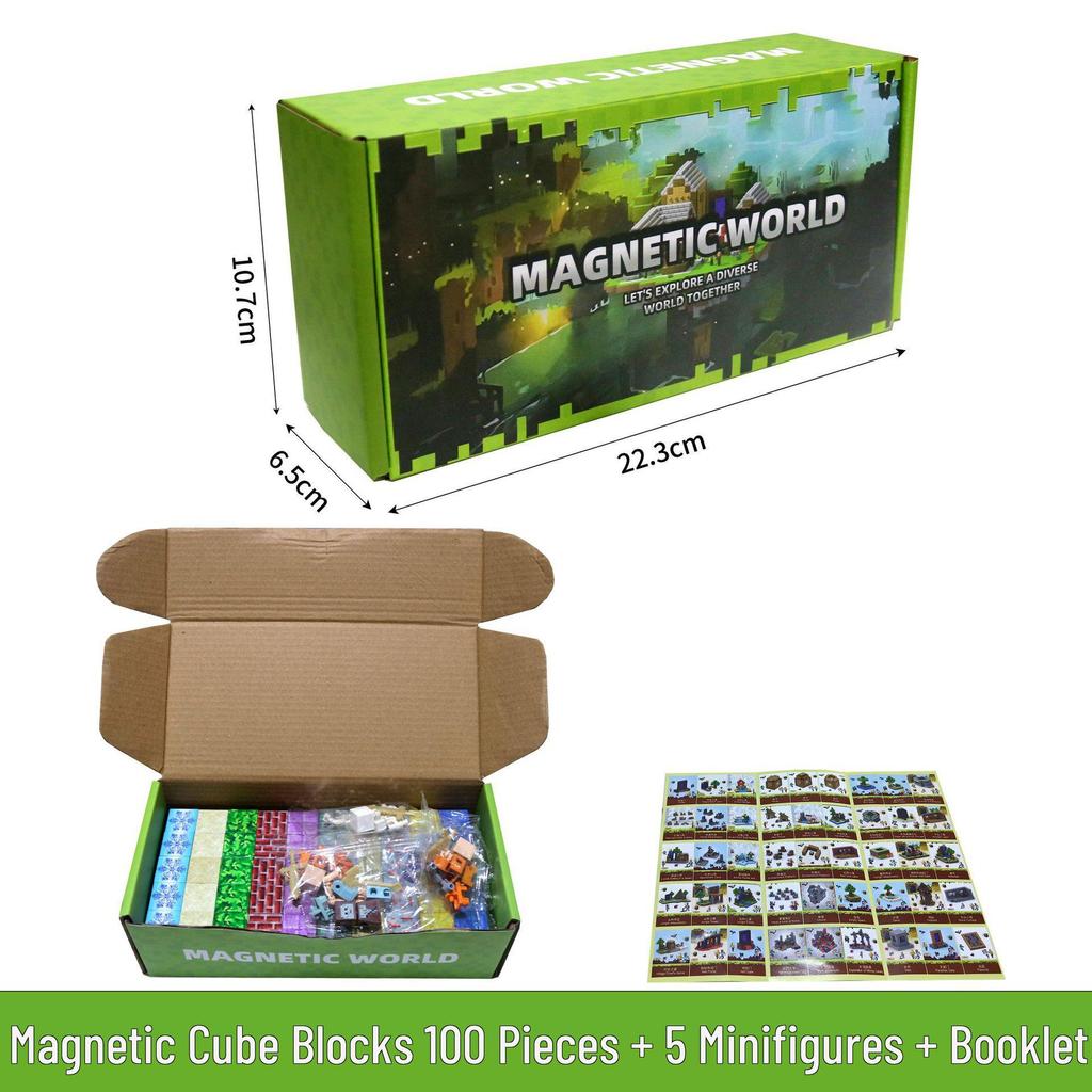 Magnetic Cube Building Blocks: Creative World for Kids - Gift Set with Storage Bucket