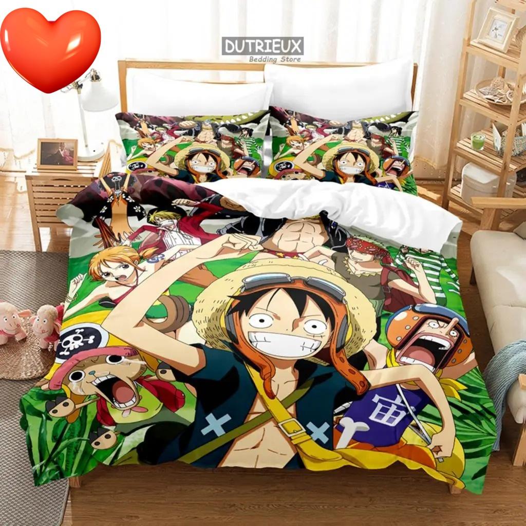 Набор постельного белья с пододеяльником из аниме One Piece Удобный и теплый набор для украшения вашей спальни и улучшения домашней жизни Подарки для подростков