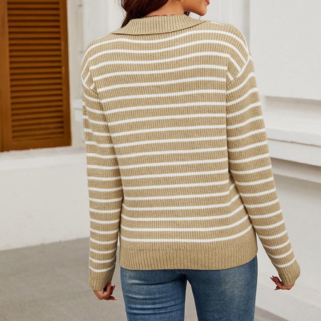 Женский полосатый свитер, повседневный, свободный, с длинным рукавом, вязаный снизу свитер