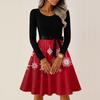 Women's Casual Fashion Round Neck Long Sleeve Christmas Printed Party Vintage Long Dresses