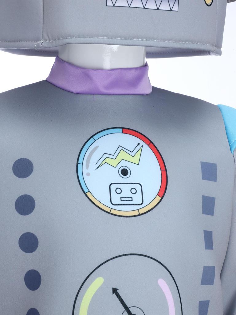 Unisex Kids Robot Costume Long Sleeve Colorful Printed Top Elastic Waistband Pants Cute Robot Headgear Cosplay Halloween Set