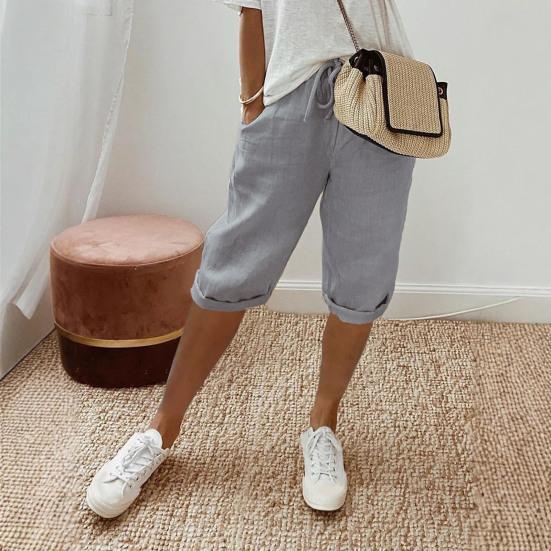 Женские брюки, свободные, с эластичной резинкой на талии, повседневные, однотонные, с карманами, длиной до колена, для повседневной носки, для спорта и пляжа