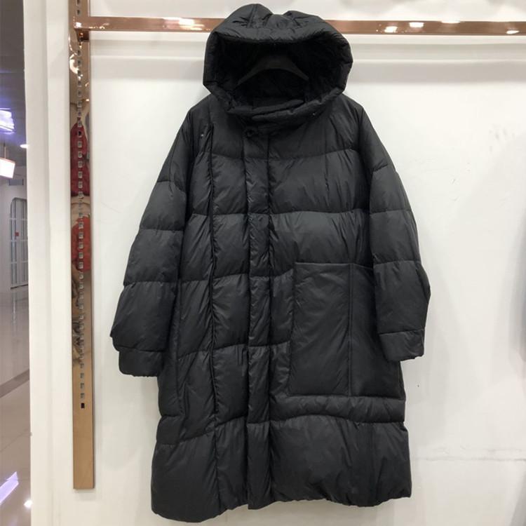 Женский осенне-зимний пуховик большого размера, средней длины, свободное пальто с капюшоном на белом утином пуху, утолщенное пальто