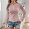 Women's Fashion Solid Color Round Neck Button Long Sleeve Top