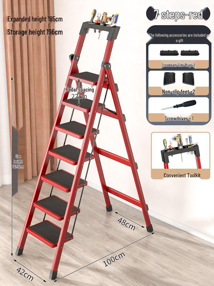 Four-Step Folding Telescopic A-Frame Ladder for Indoor Use