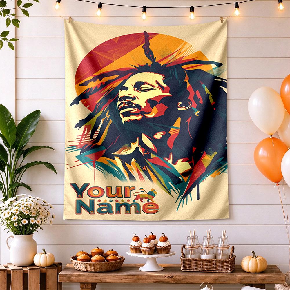 Bob Marley Customize Text Tapestry Boho Wall Hanging Vibrant Fade-Resistant Print Perfect for Dorm Room Multi-purpose for All Occasions