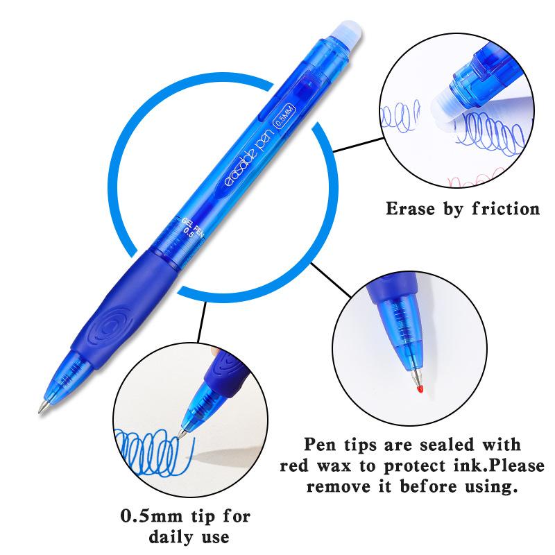 Click-Action Erasable Thermosensitive Magic Eraser Ballpoint Pen 0.5mm Plastic -Style Colorful Quick-Drying