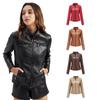 Women's European & American Spring/Autumn Leather Motorcycle Jacket - Stylish Short Design