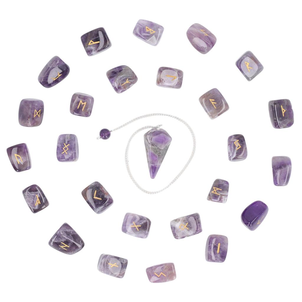 25 шт. рунические камни, целебные, сбалансированные, чакры, спокойный разум, надпись, кристалл с мешком-маятником для