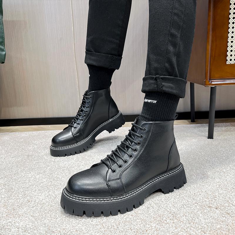 Модные, популярные черные мужские ботинки на толстой подошве, модный минималистский дизайнерский стиль, повседневная обувь для офиса и вечеринок, для отдыха на природе