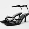 Fashion New Open Toe Ankle Strap Thin High Heels Women Summer Shiny Rhinestone Designer Heeled Sandals Elegant Banquet Wedding Shoes