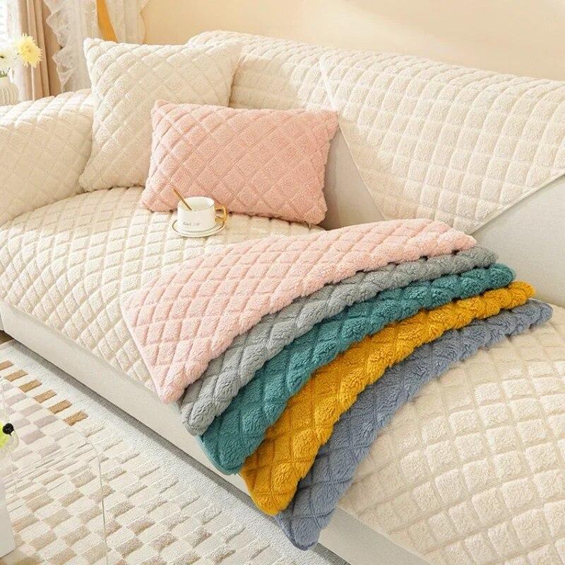 Winter Thick Dustproof Plush Sofa Mat Warm Fabric Plush Milk Plush Cushion Simple Modern Anti Slip Sofa Cover
