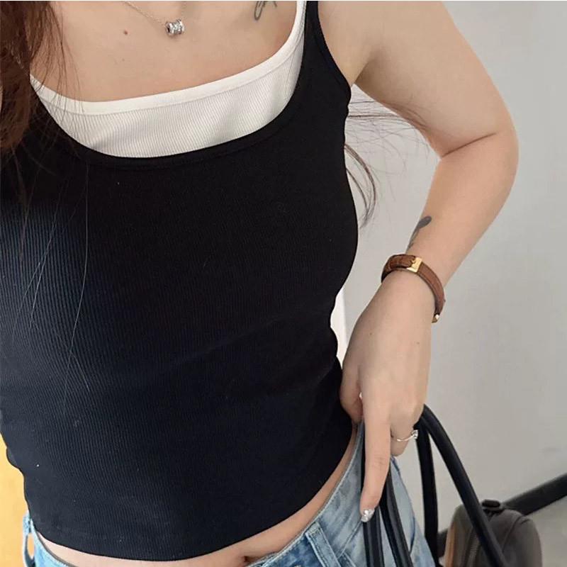 Contrast Color Two-Piece Knit Camisole for Women, Slimming and Elastic, Perfect for Summer