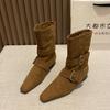 British Style Short Boots Women's Autumn and Winter 2025 New Fashionable Foreign Style Belt Buckle Retro Versatile Small Square Head Bare Boots
