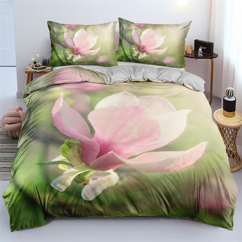 3D Design Flower Duvet Cover Sets Queen Size Floral Print Set Sleeping Decor Black Quilt/Comfort Cover With Pillows