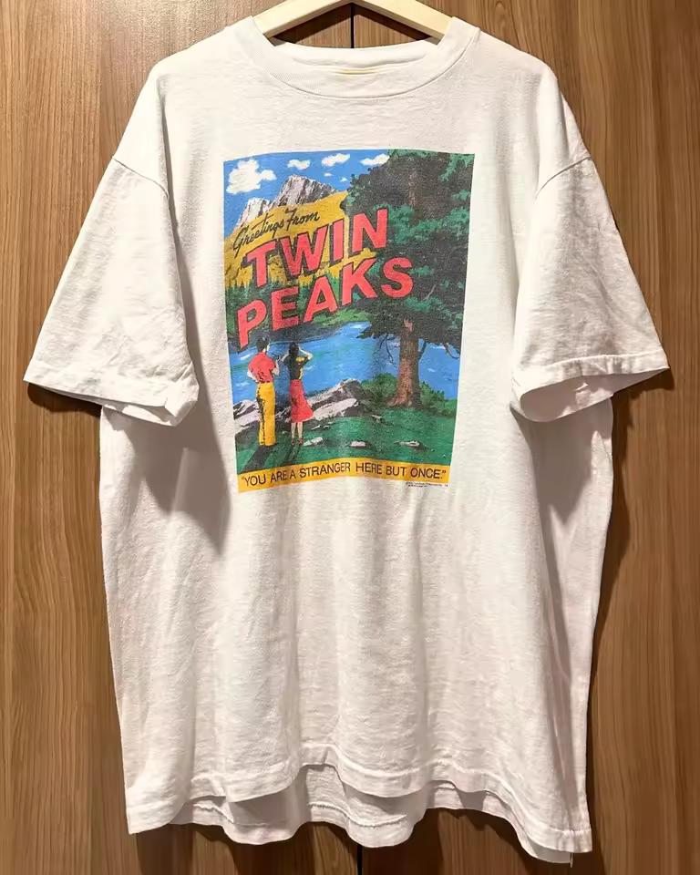 Twin Peaks 90s Pattern White Short Sleeve Unisex Men's Summer New Men's and Women's Cotton Top