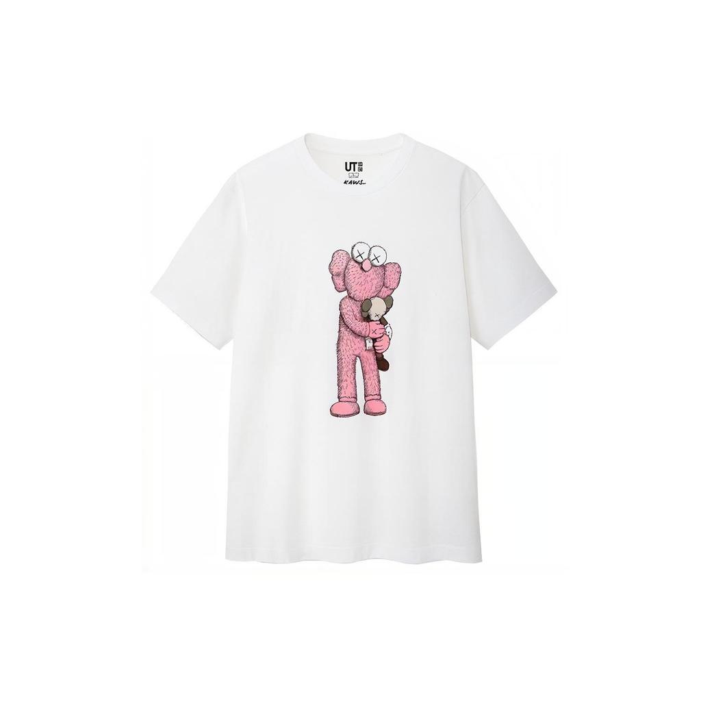 Uniqlo Унисекс Футболка с коротким рукавом Белая с принтом Розовой куклы X Kaws UQ422017000