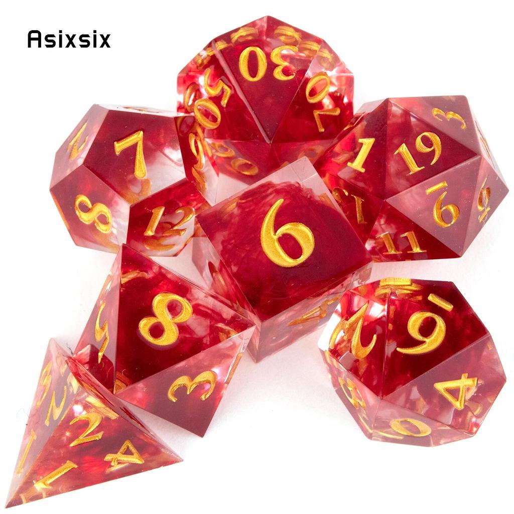 7 Pcs Red Resin Golden Number Sharp Edge Dice Polyhedral Dice Suitable for Role-Playing RPG Board Game