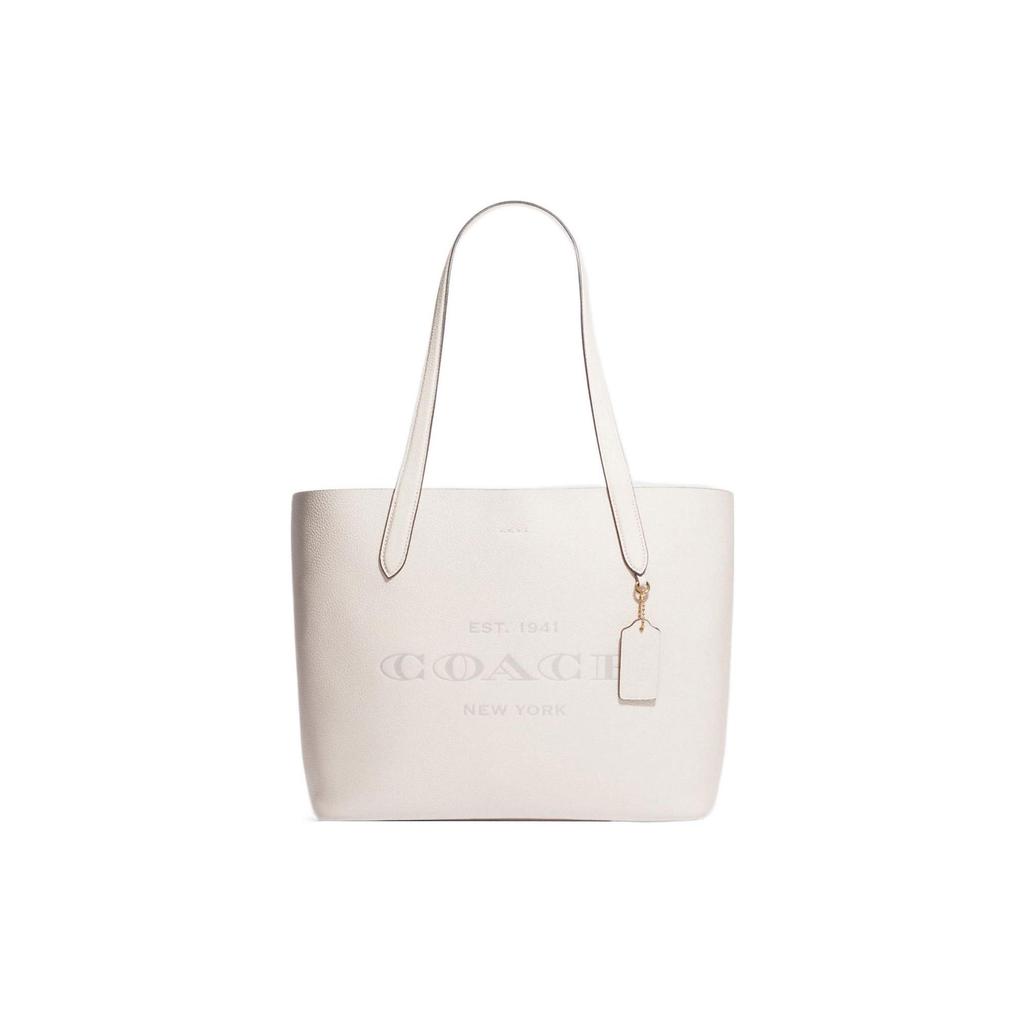 Coach 34 Solid Color Embossed Logo Snap Pebble Texture Leather Tote Bag Women tote White CC050-IMCHK