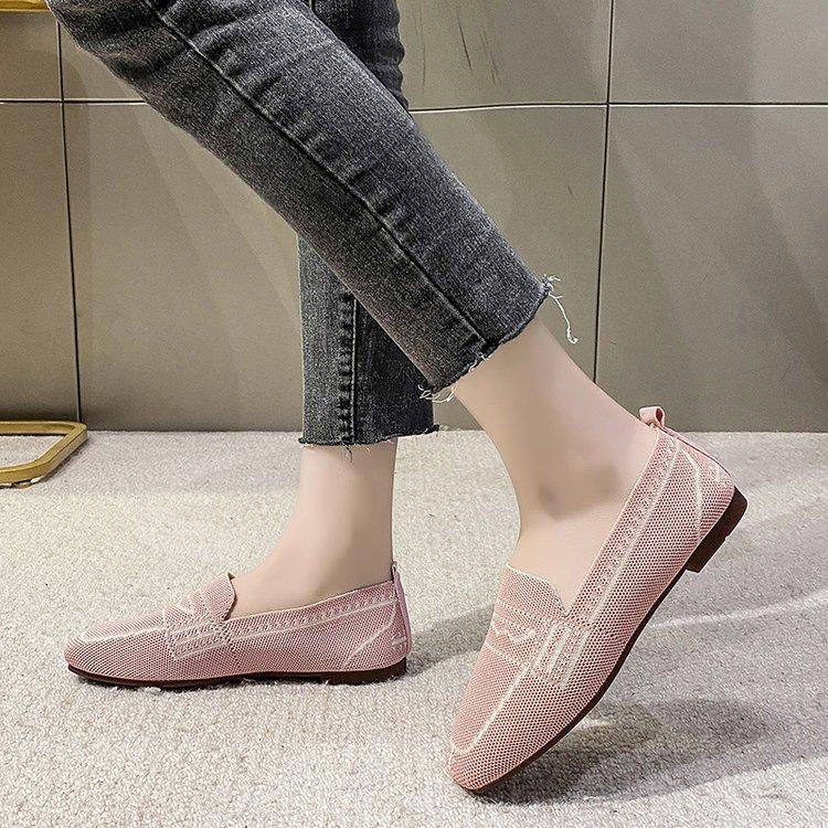 Женские трикотажные мокасины с круглым носком, новые балетки 2024 года, дышащая вулканизированная обувь, кроссовки для вождения, туфли-лодочки
