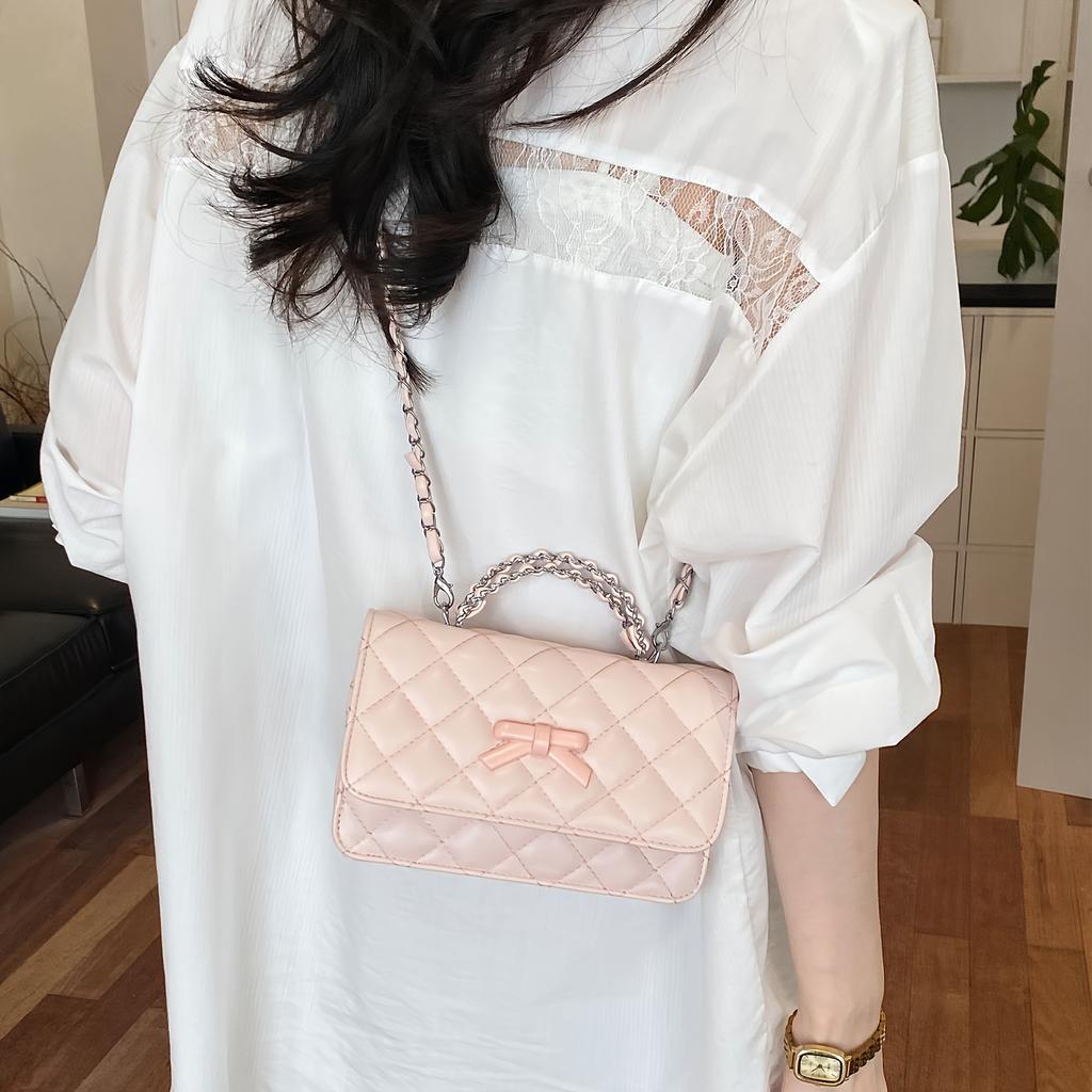 Sweet bow chain handbag, new design, elegant and versatile shoulder/crossbody bag, versatile, simple, stylish, and high-end commuting bag.