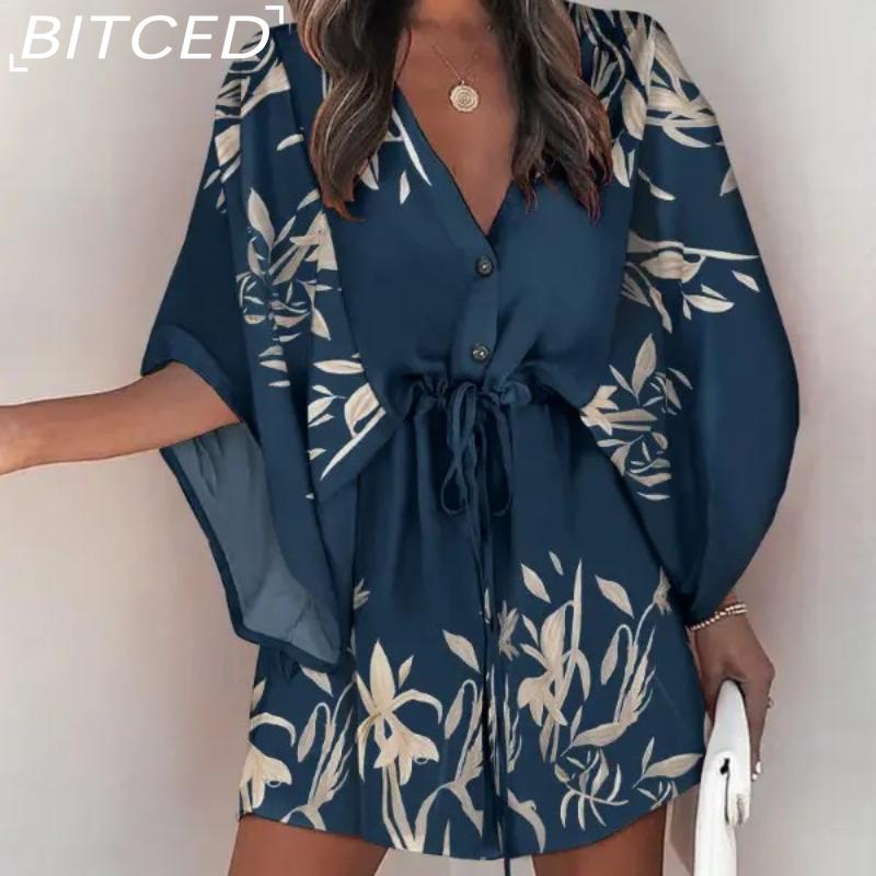 BITCED Женские летние повседневные курортные платья с рукавами «летучая мышь» и V-образным вырезом на шнуровке