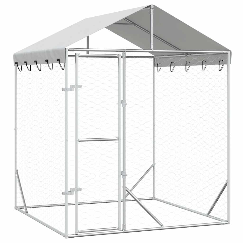 Outdoor Dog Kennel with Roof Silver 2 x 2 x 2.5 m Galvanized Steel