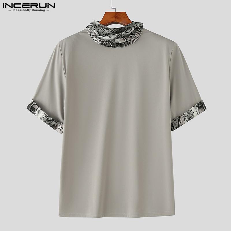 INCERUN Мужские футболки с коротким рукавом на завязках, повседневные топы с леопардовой строчкой