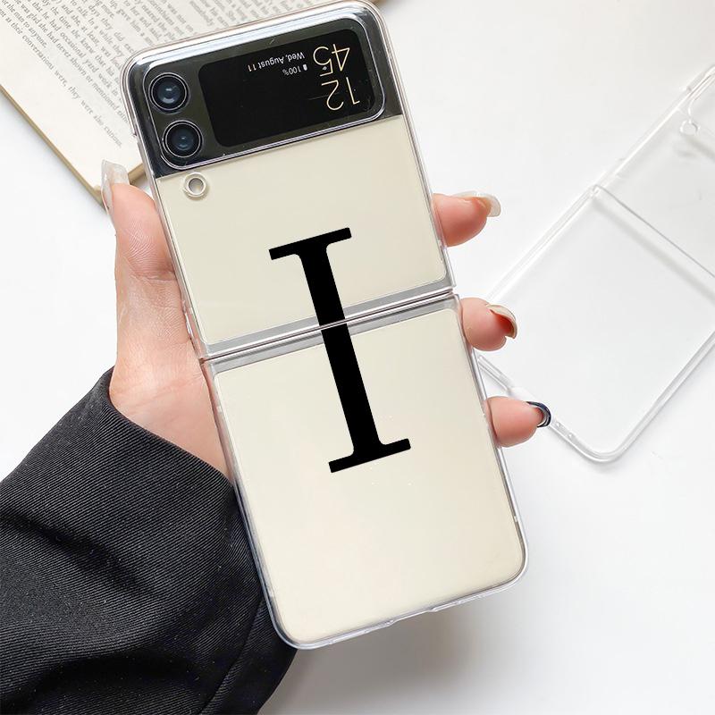 Phone Case For Samsung Galaxy Z Flip 3 4 5 Hard Folding Clear PC Bumper Initial Letter A Z Fashion For Samsung Z Flip 6 Cover