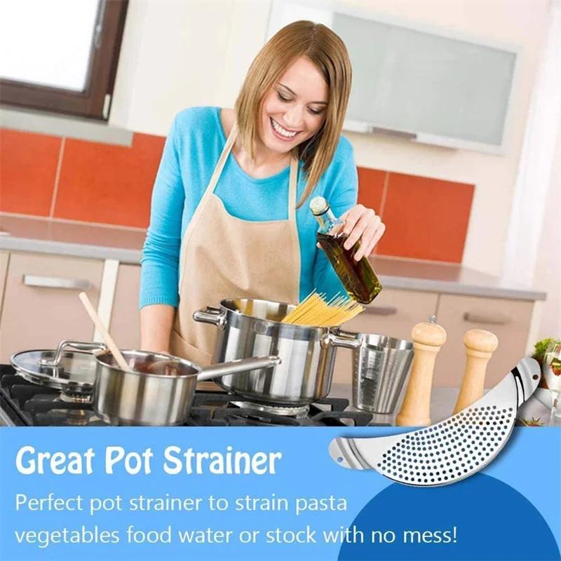 Pot Strainer Pan Drainer For Kitchen Easy Draining Pot Strainer Stainless Steel Pasta Spaghetti Practical Draining Tool Sifter