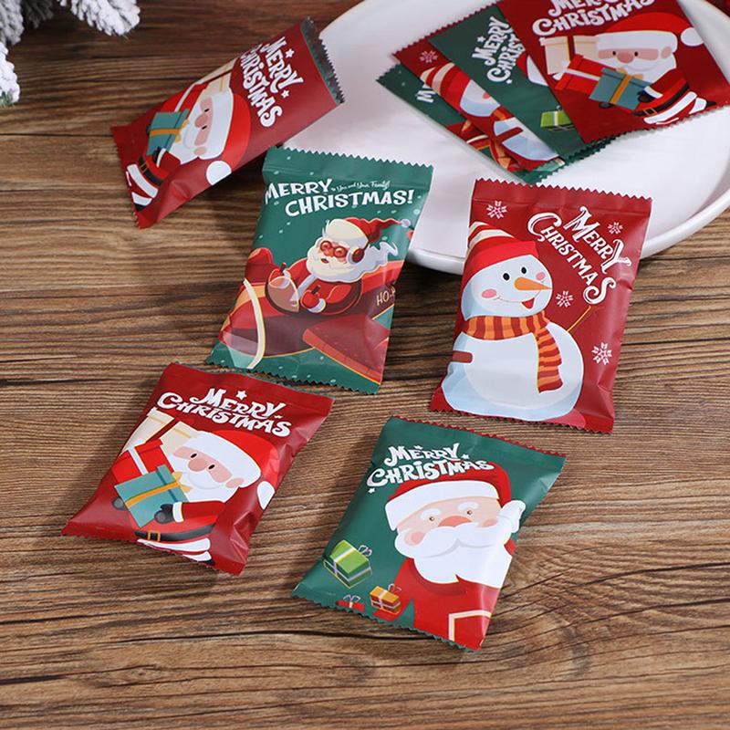 100Pcs Christmas  Seal Bags Biscuit Packaging Xmas  Year Party Supplies