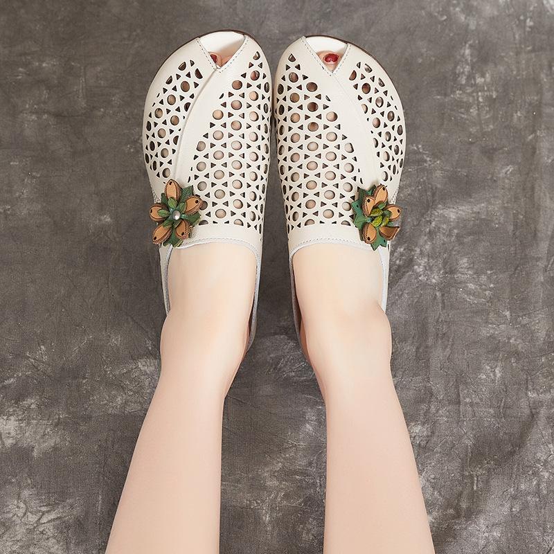 Летняя женская обувь в этническом стиле, толстый каблук, мягкая подошва, сандалии из коровьей кожи