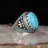 Handmade Turkish Jewelry Big Oval Natural Turquoise Stone Rings For Men Retro Green Red Blue Zircon Wedding Rings For Women